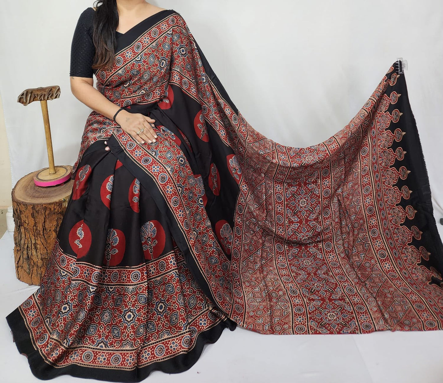Ajrakh Modal Silk Saree