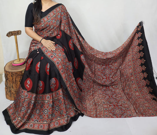 Ajrakh Modal Silk Saree