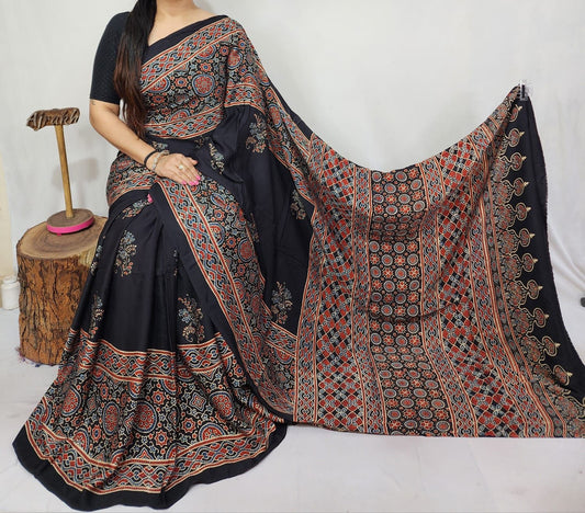 Ajrakh Modal Silk Saree