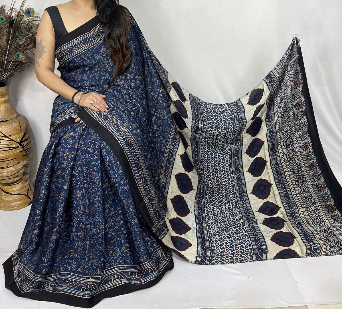 Ajrakh Modal Silk Saree