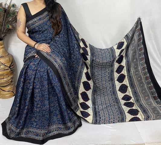 Ajrakh Modal Silk Saree