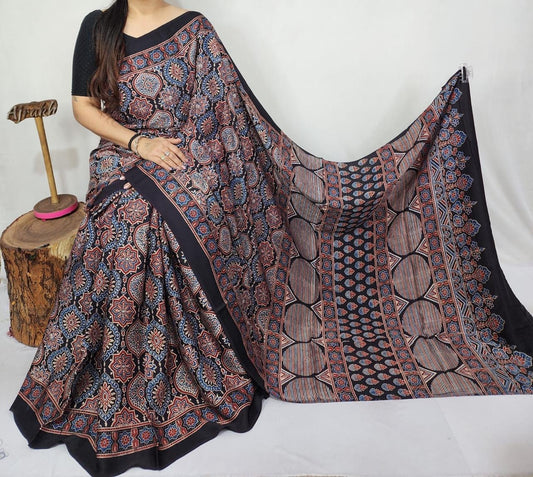 Ajrakh Modal Silk Saree