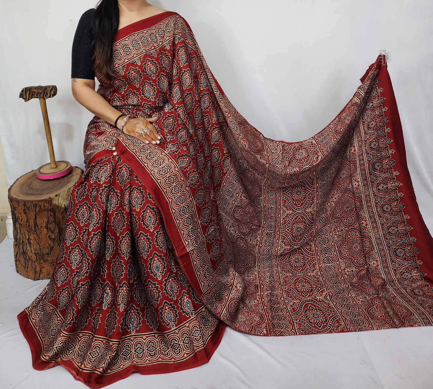 Ajrakh Modal Silk Saree