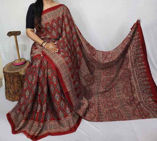 Ajrakh Modal Silk Saree