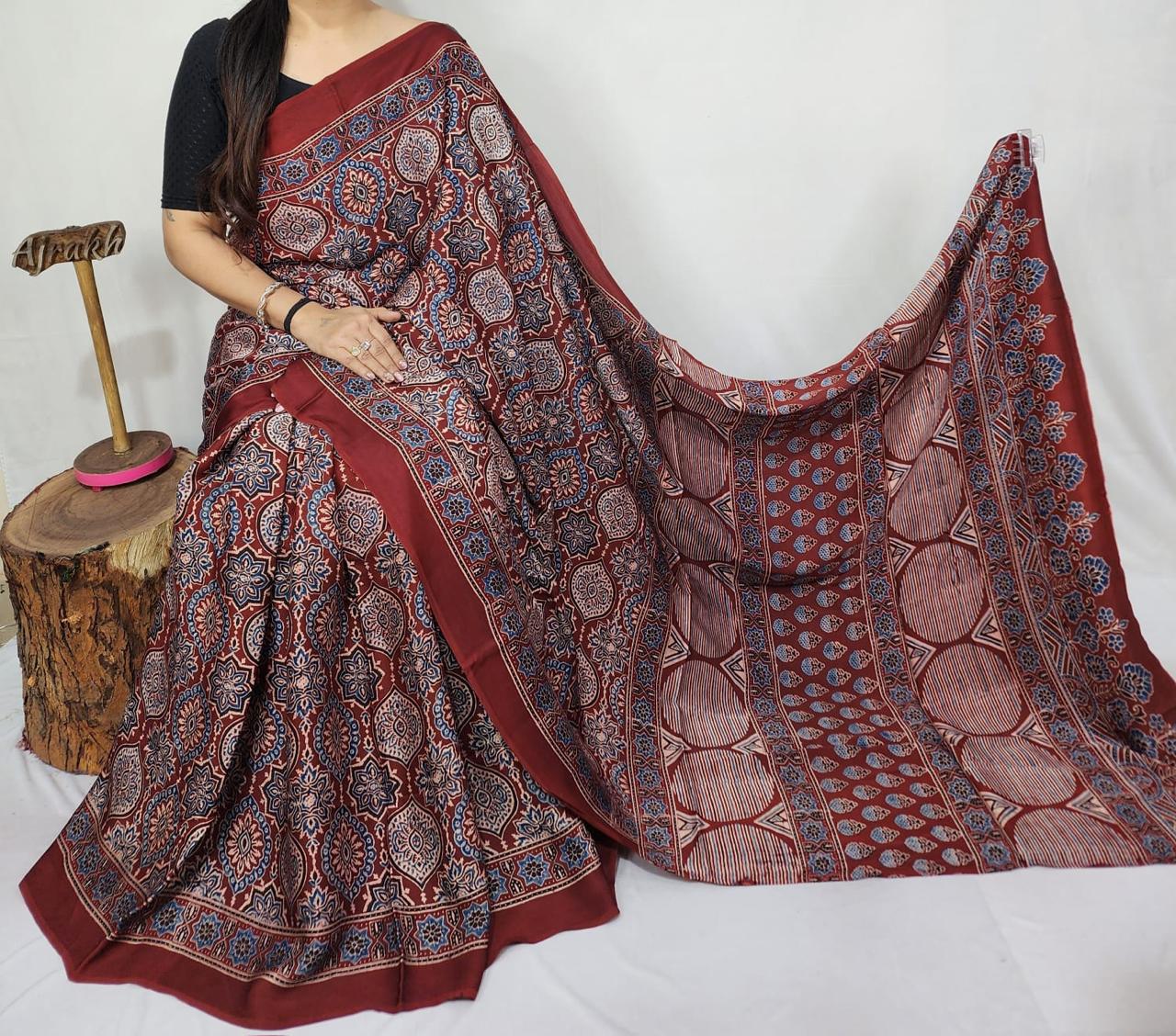 Ajrakh Modal Silk Saree