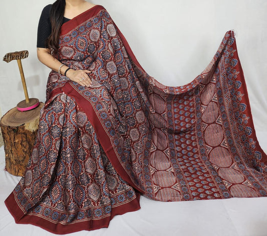 Ajrakh Modal Silk Saree