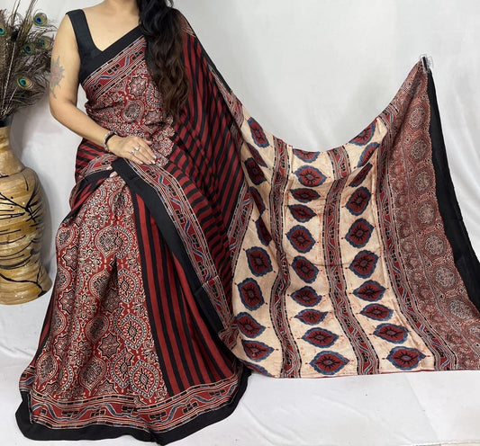 Ajrakh Modal Silk Saree