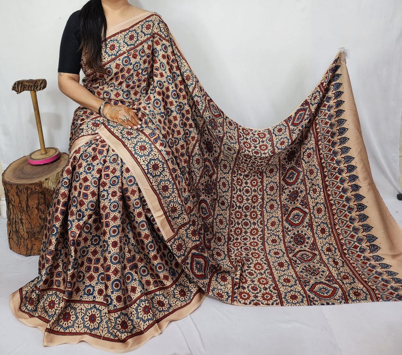 Ajrakh Modal Silk Saree