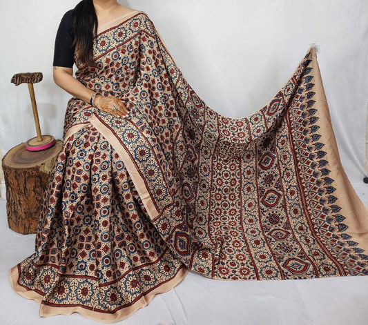 Ajrakh Modal Silk Saree