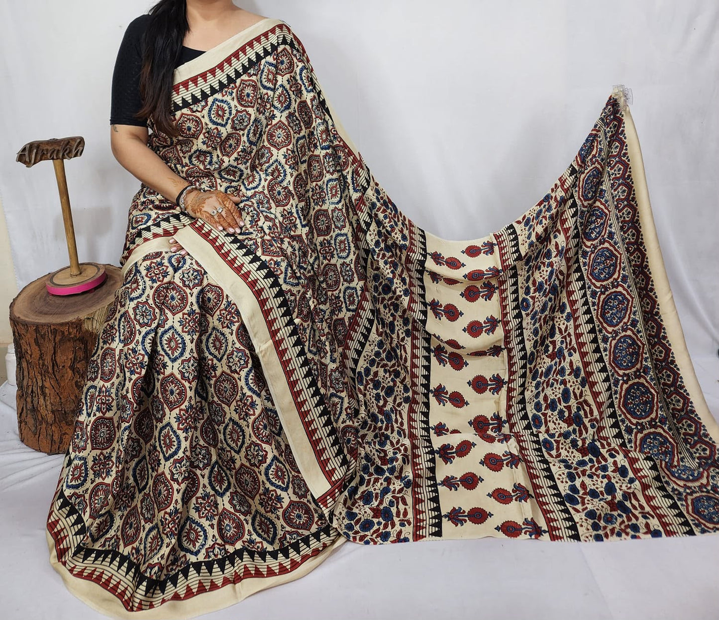 Ajrakh Modal Silk Saree