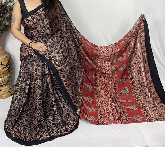 Ajrakh Modal Silk Saree