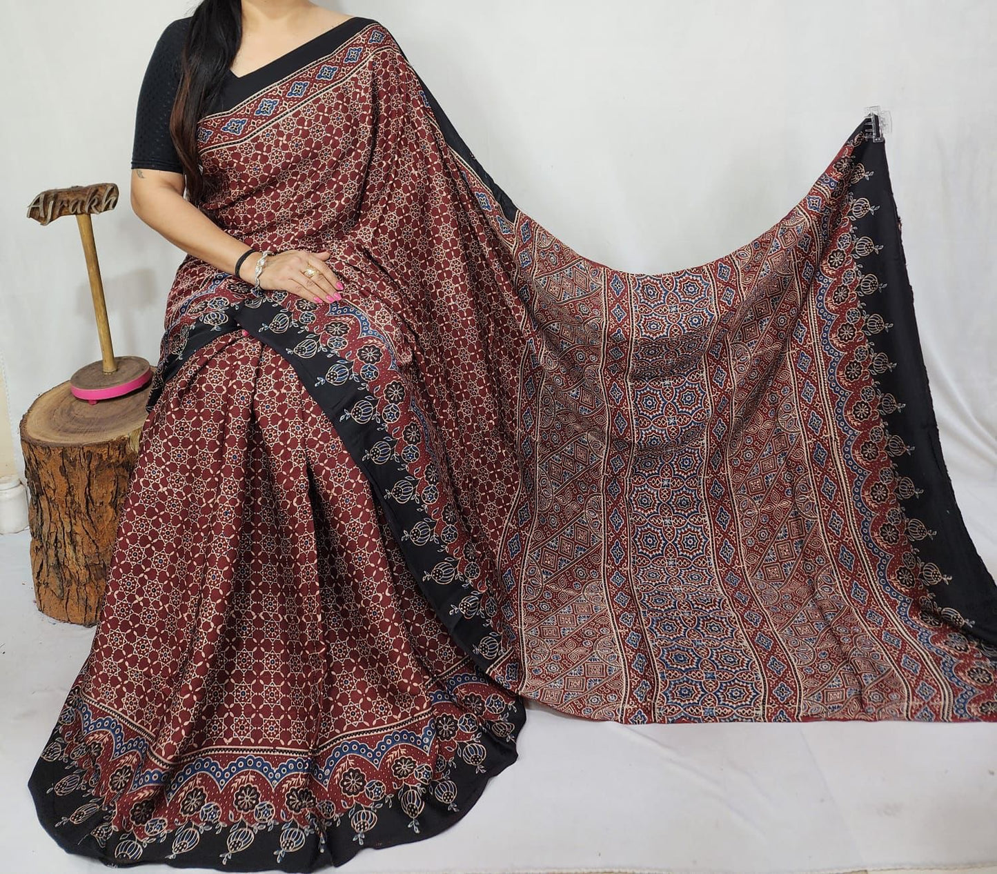 Ajrakh Modal Silk Saree