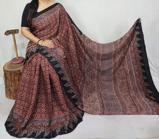 Ajrakh Modal Silk Saree