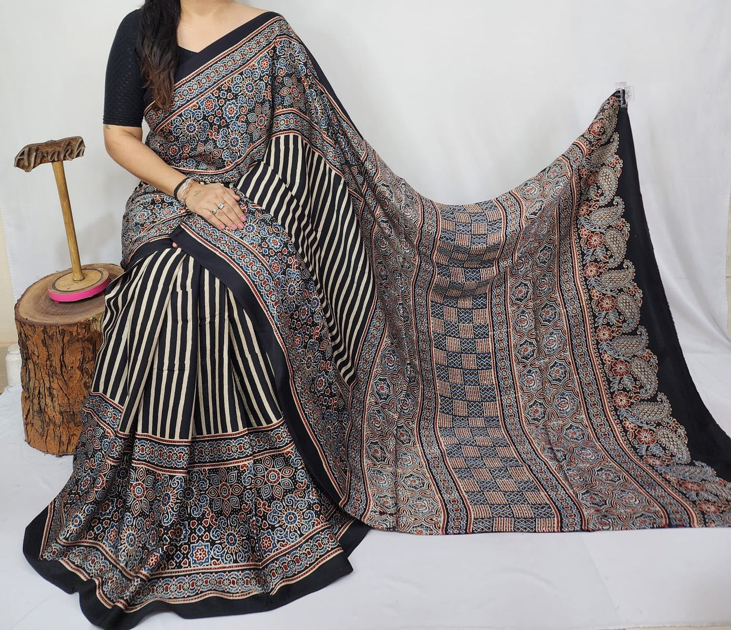 Ajrakh Modal Silk Saree