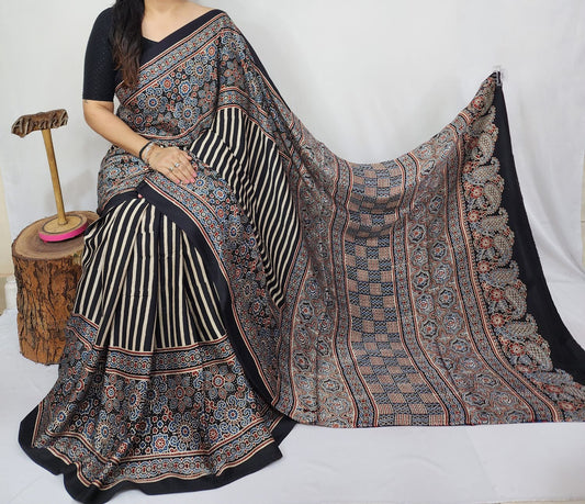 Ajrakh Modal Silk Saree