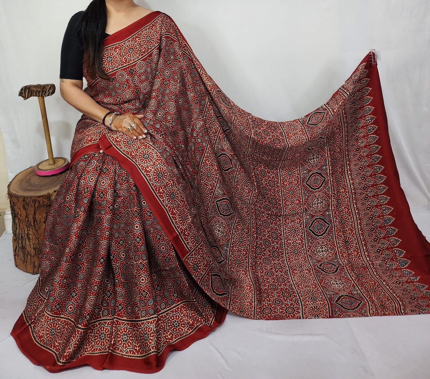 Ajrakh Modal Silk Saree