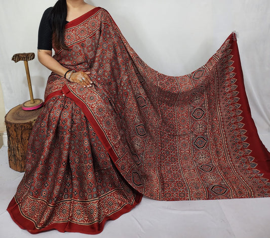 Ajrakh Modal Silk Saree