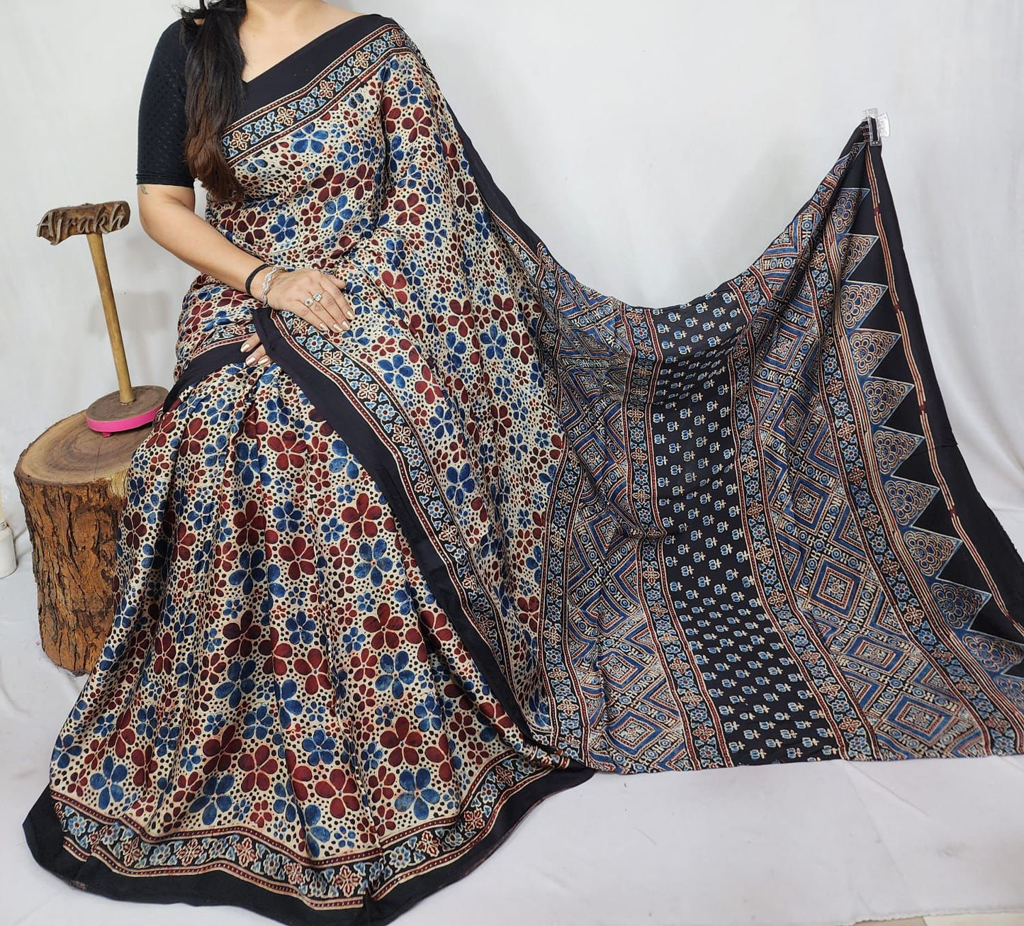Ajrakh Modal Silk Saree