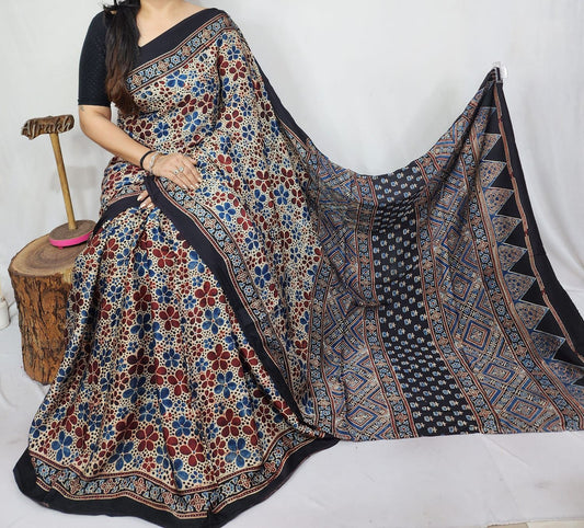 Ajrakh Modal Silk Saree