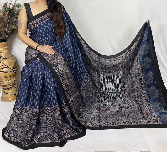 Ajrakh Modal Silk Saree