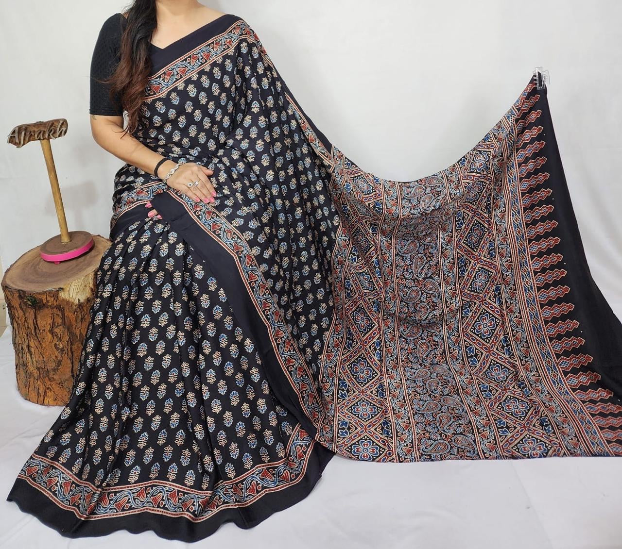 Ajrakh Modal Silk Saree