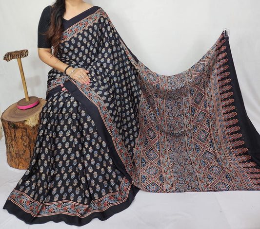 Ajrakh Modal Silk Saree