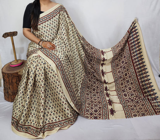 Ajrakh Modal Silk Saree