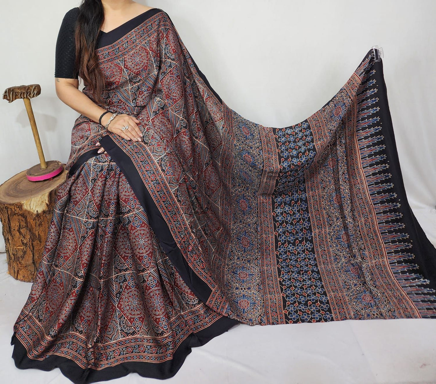 Ajrakh Modal Silk Saree