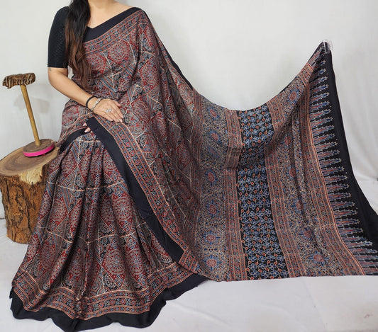 Ajrakh Modal Silk Saree