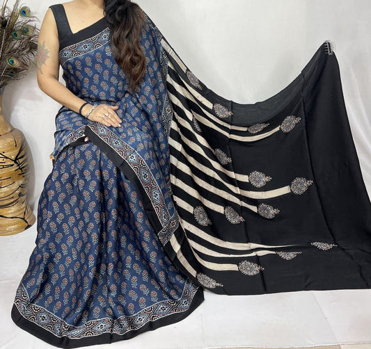 Ajrakh Modal Silk Saree
