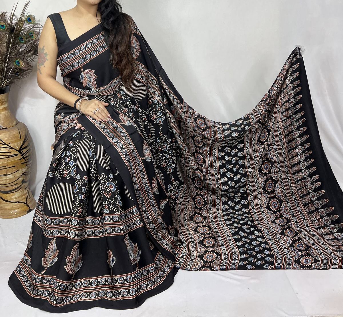 Ajrakh Modal Silk Saree