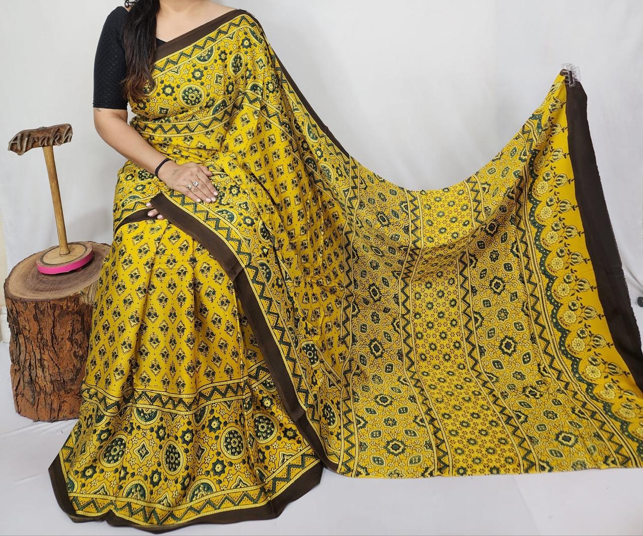 Ajrakh Modal Silk Saree