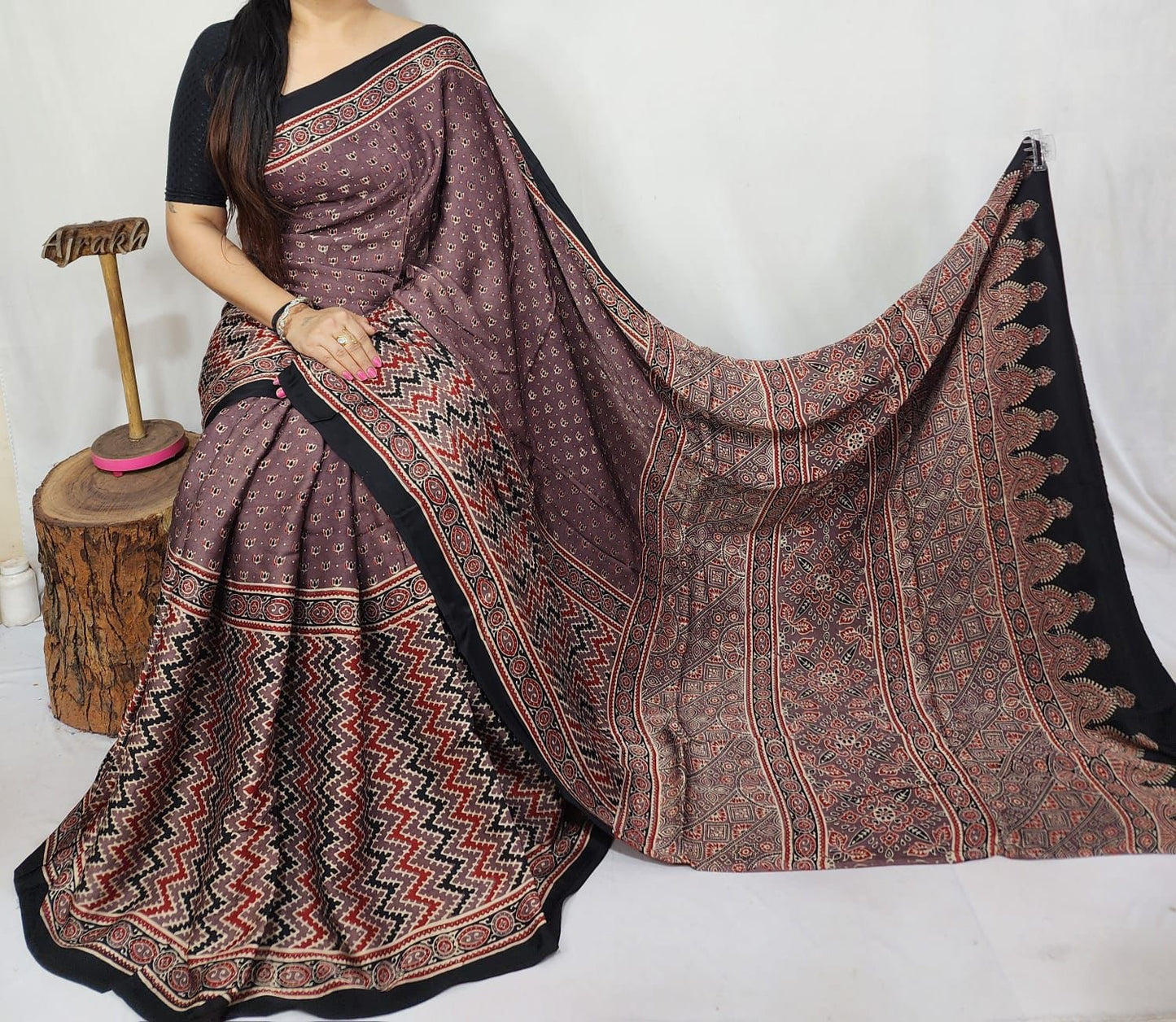 Ajrakh Modal Silk Saree