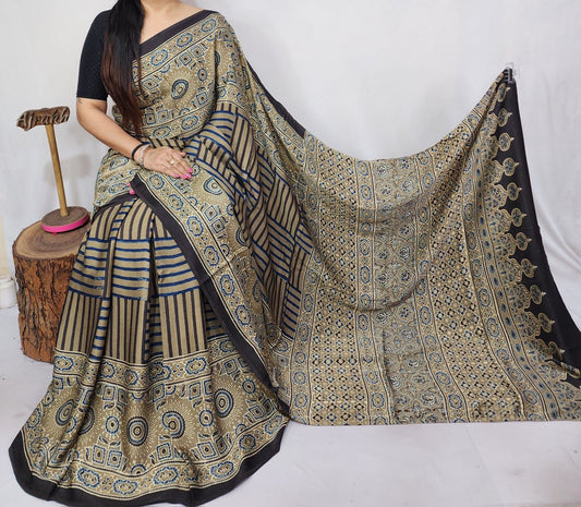Ajrakh Modal Silk Saree