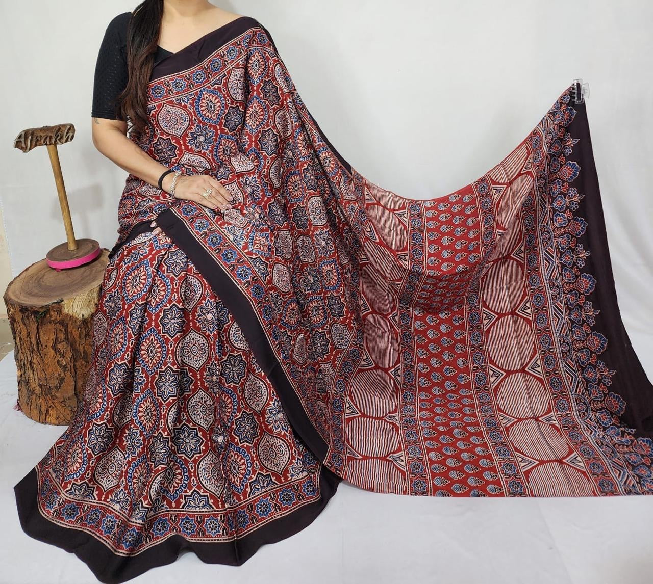 Ajrakh Modal Silk Saree