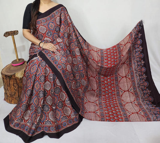 Ajrakh Modal Silk Saree