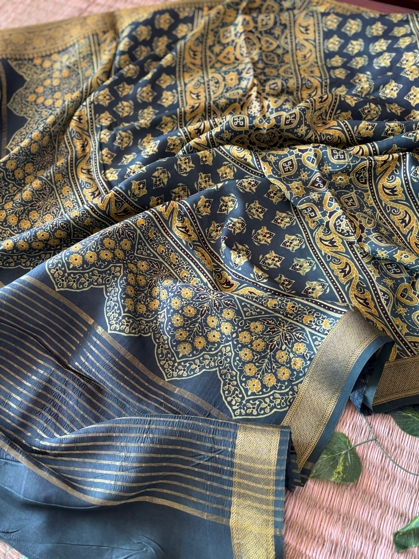 Ajrakh Dola Silk Saree