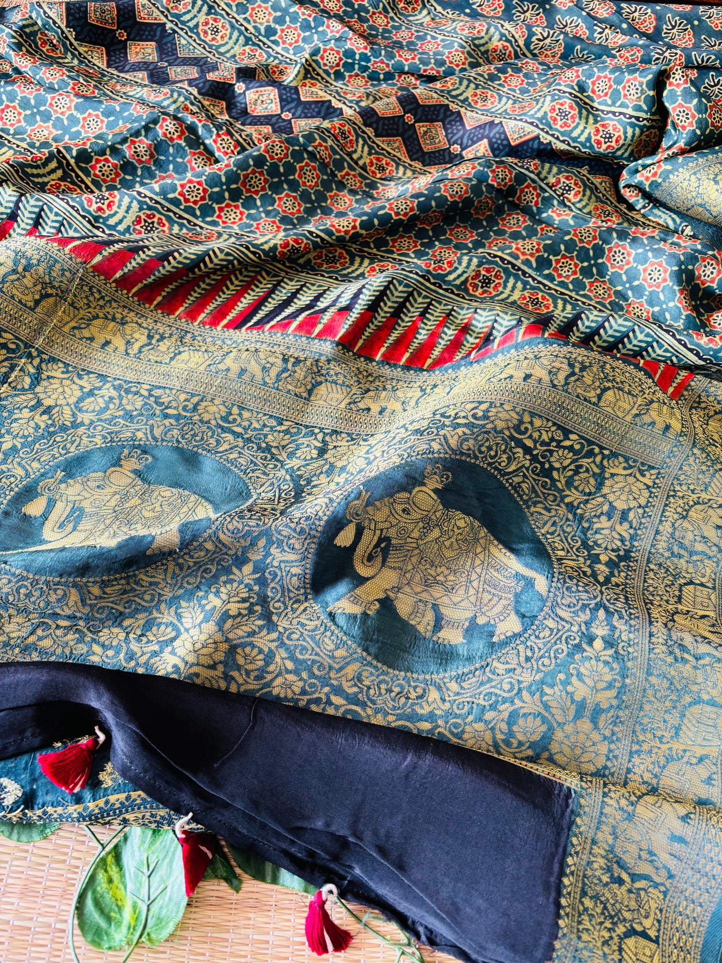 Ajrakh Dola Silk Saree