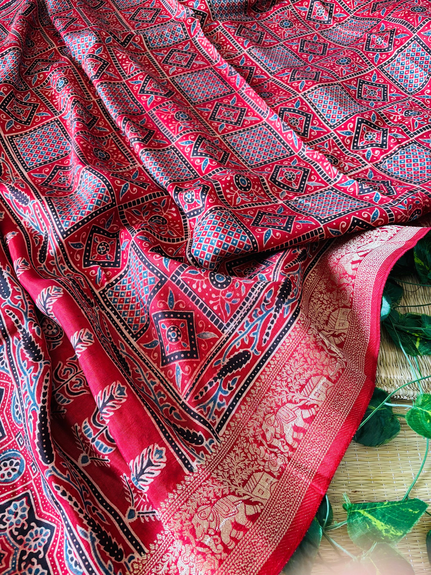 Ajrakh Dola Silk Saree