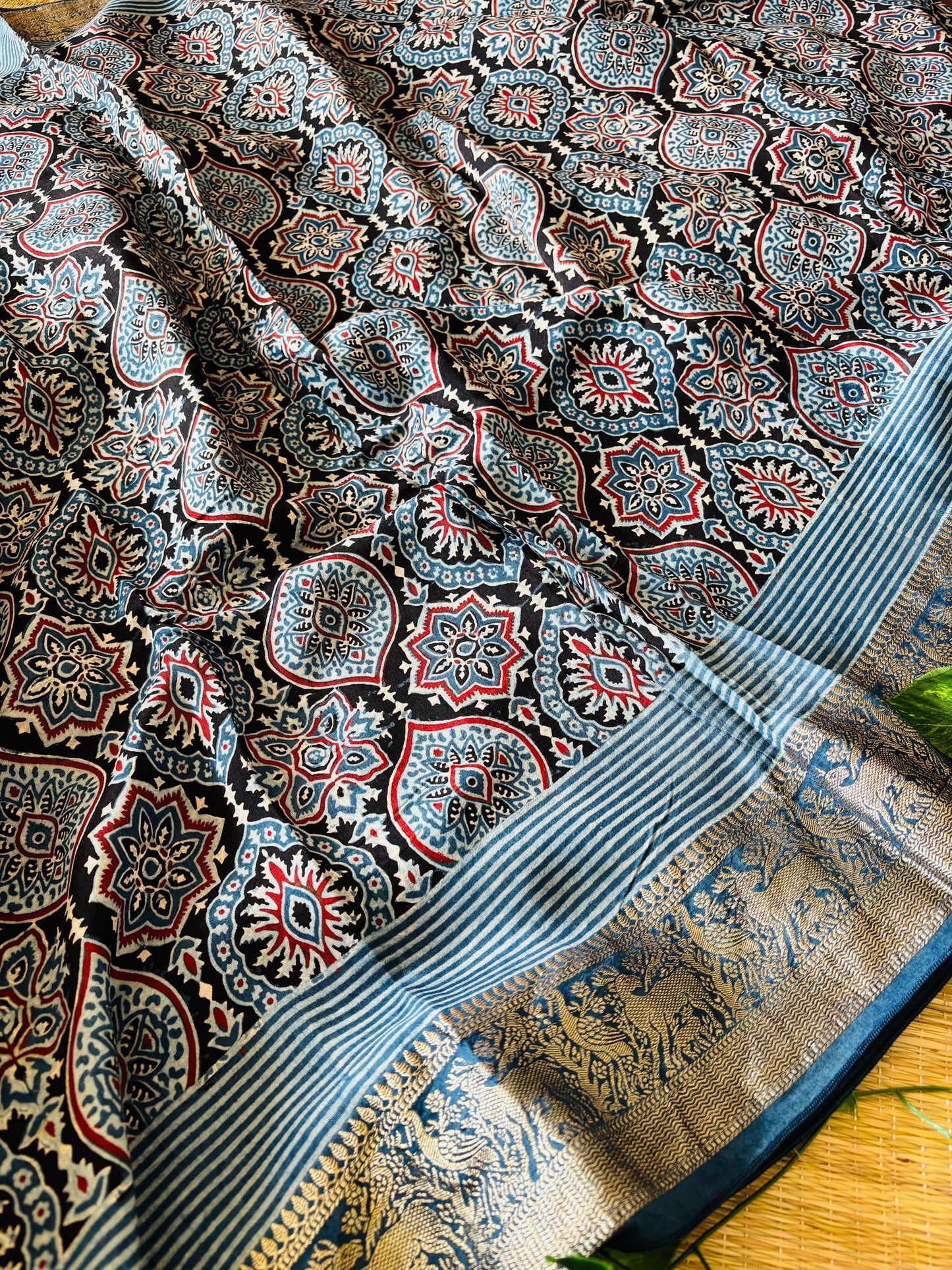 Ajrakh Dola Silk Saree