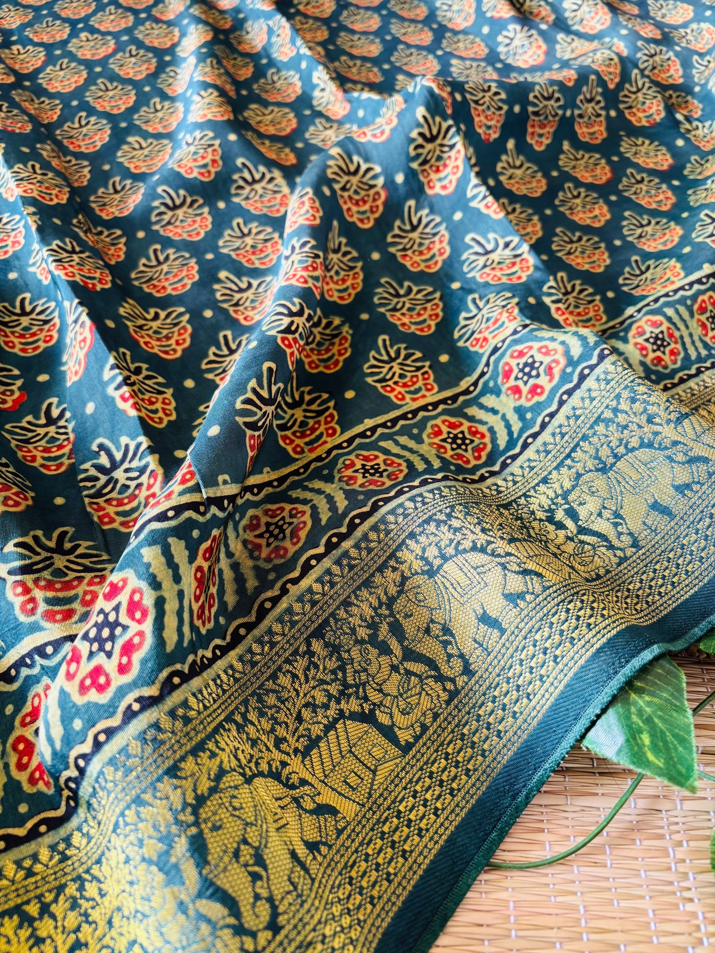 Ajrakh Dola Silk Saree