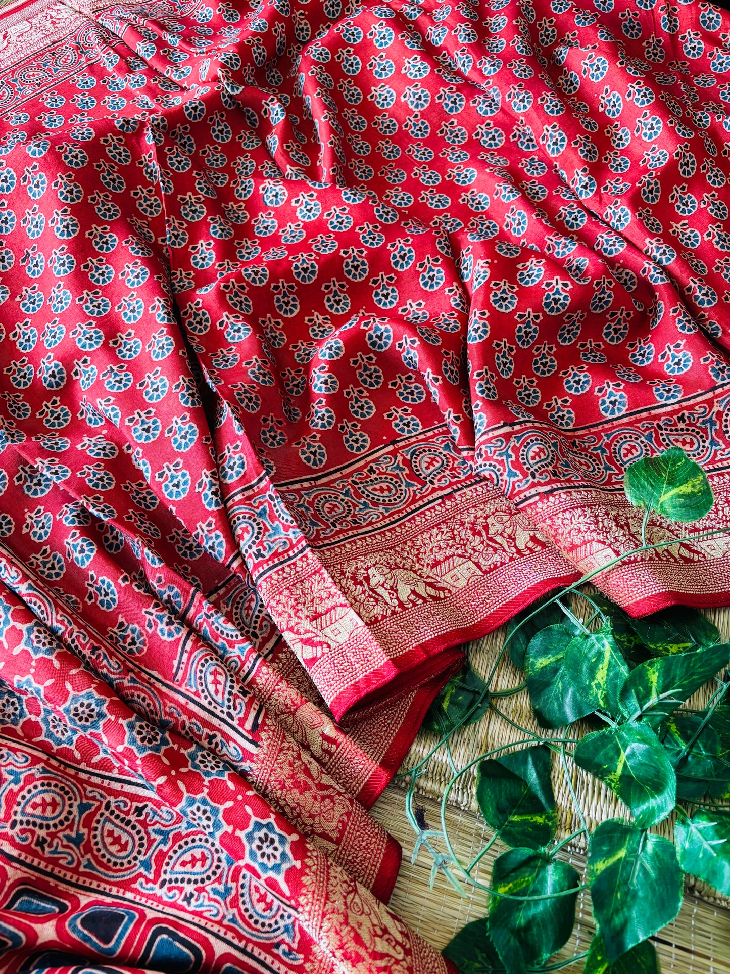 Ajrakh Dola Silk Saree