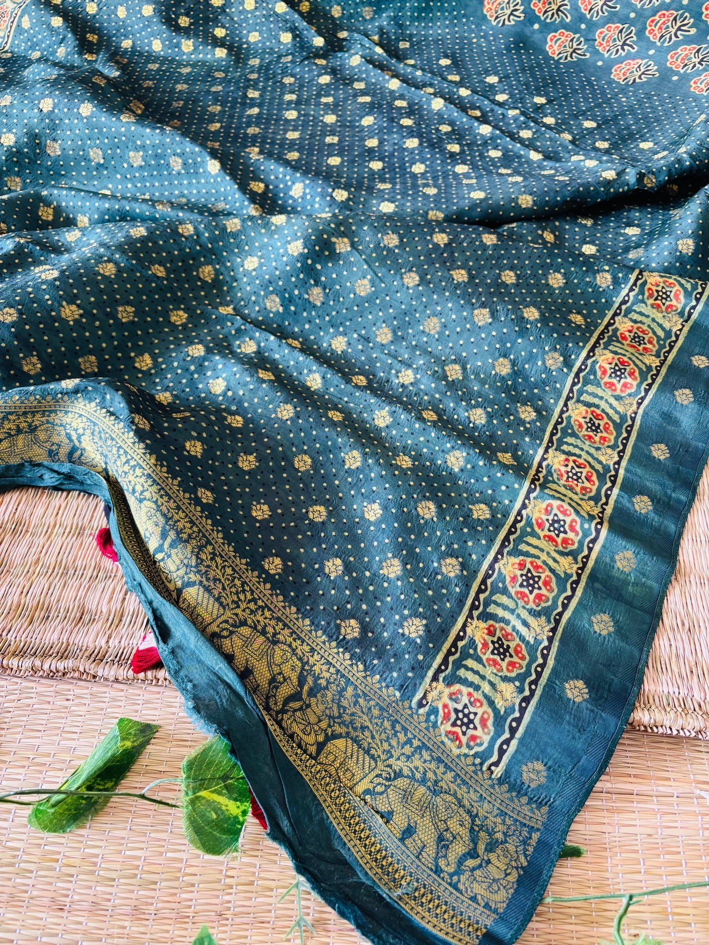 Ajrakh Dola Silk Saree