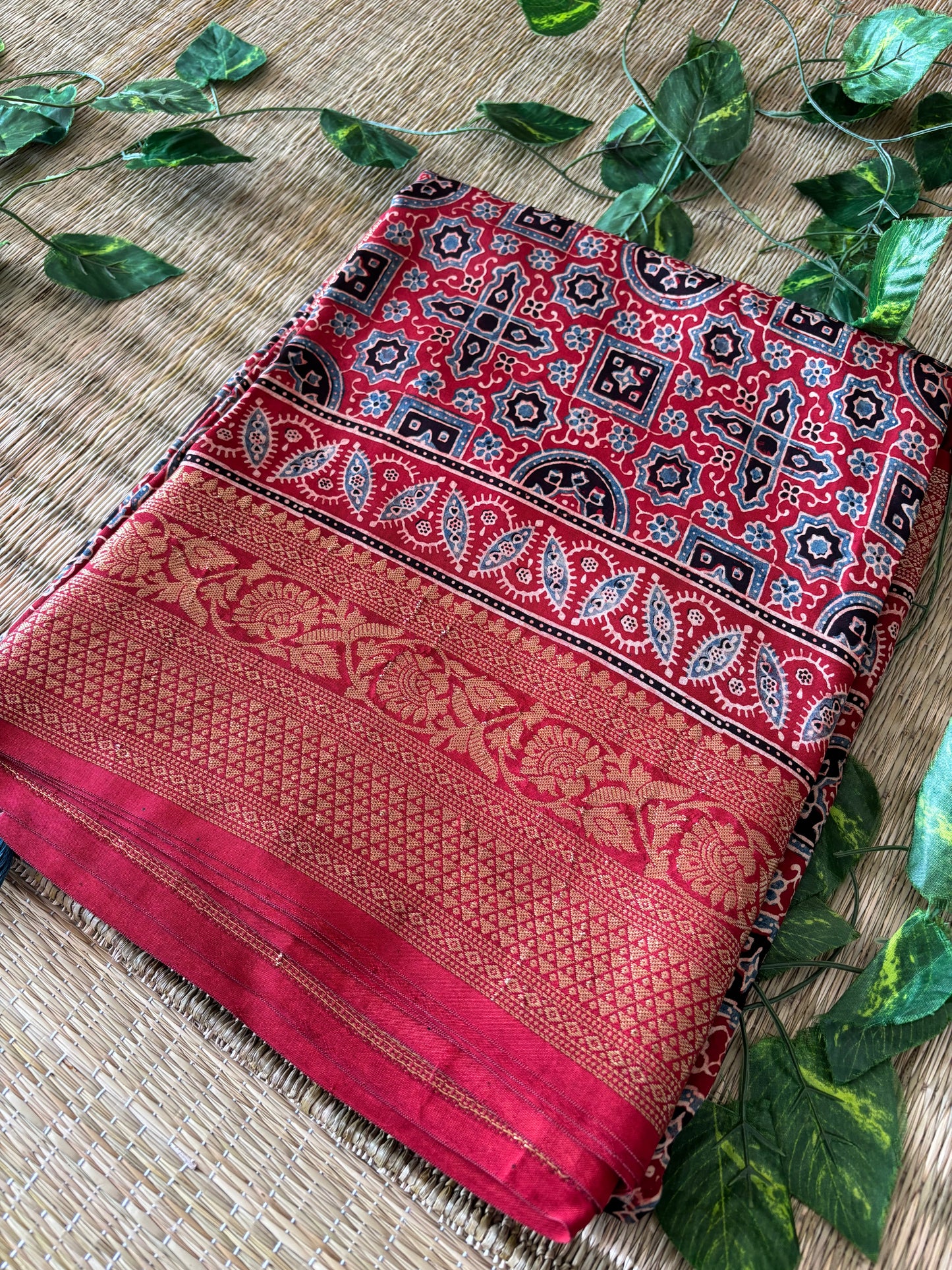 Ajrakh Dola Silk Saree