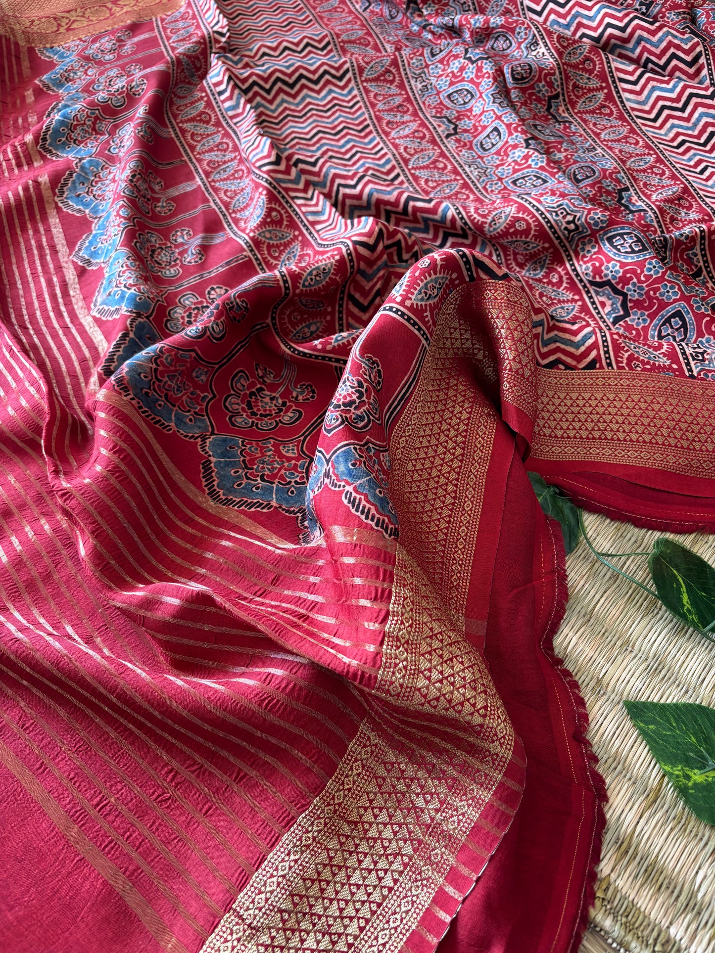 Ajrakh Dola Silk Saree