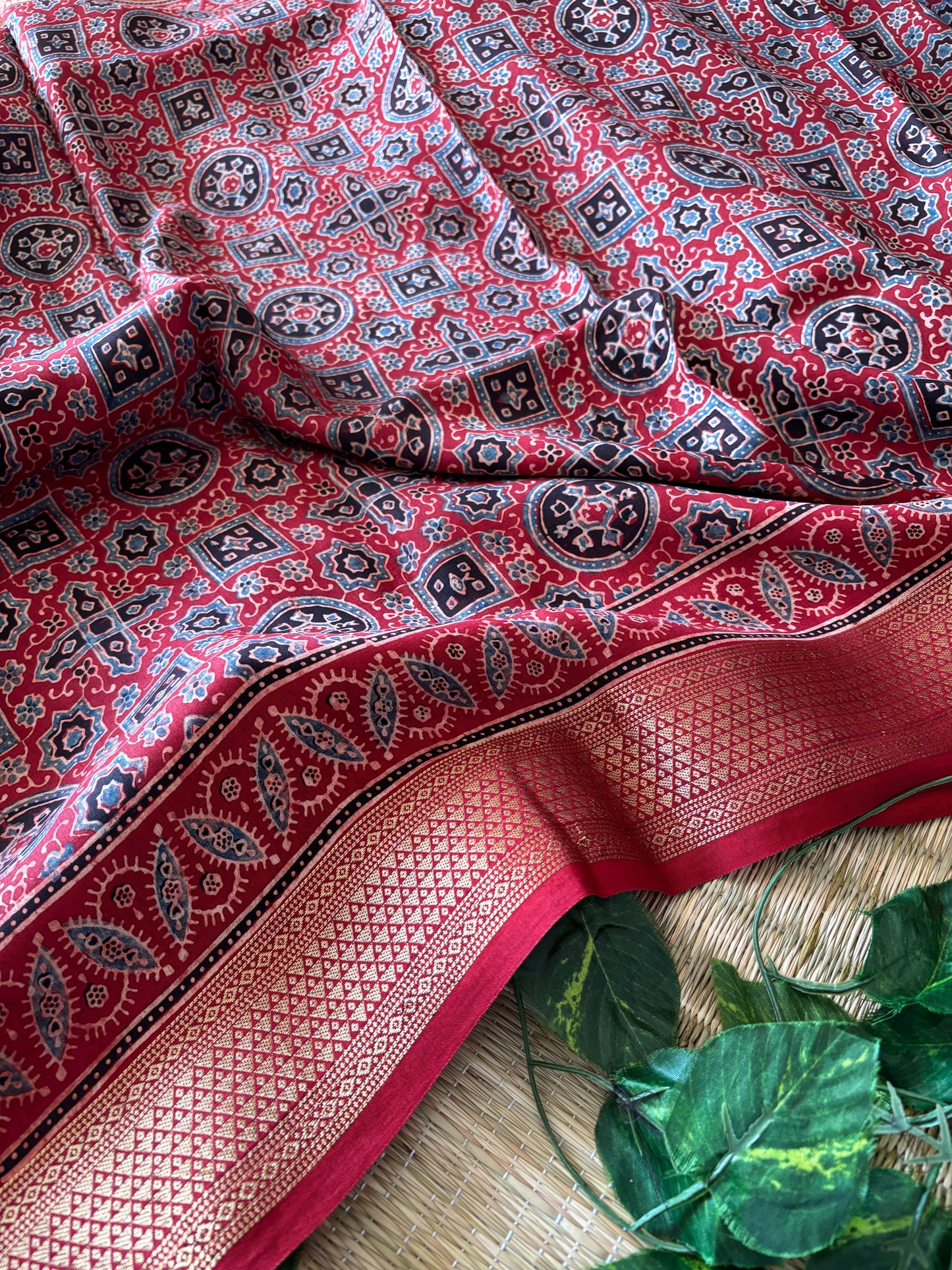 Ajrakh Dola Silk Saree