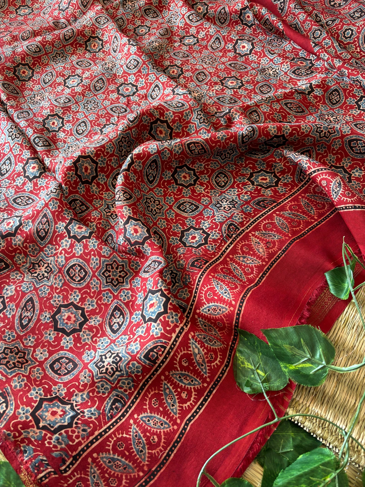 Ajrakh Dola Silk Saree