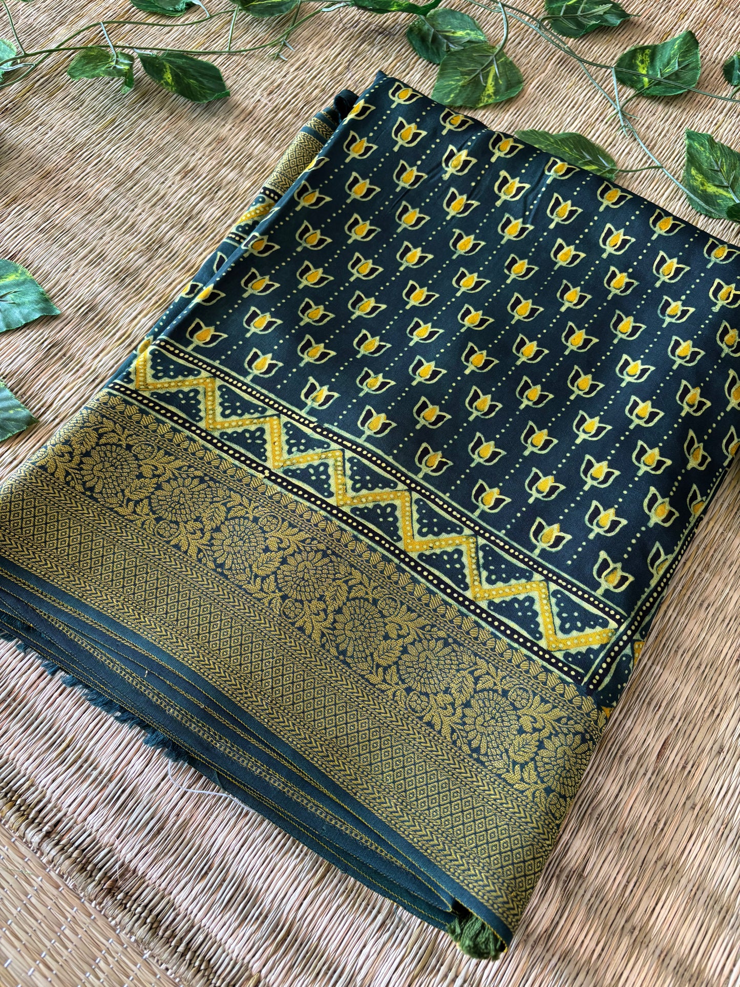 Ajrakh Dola Silk Saree
