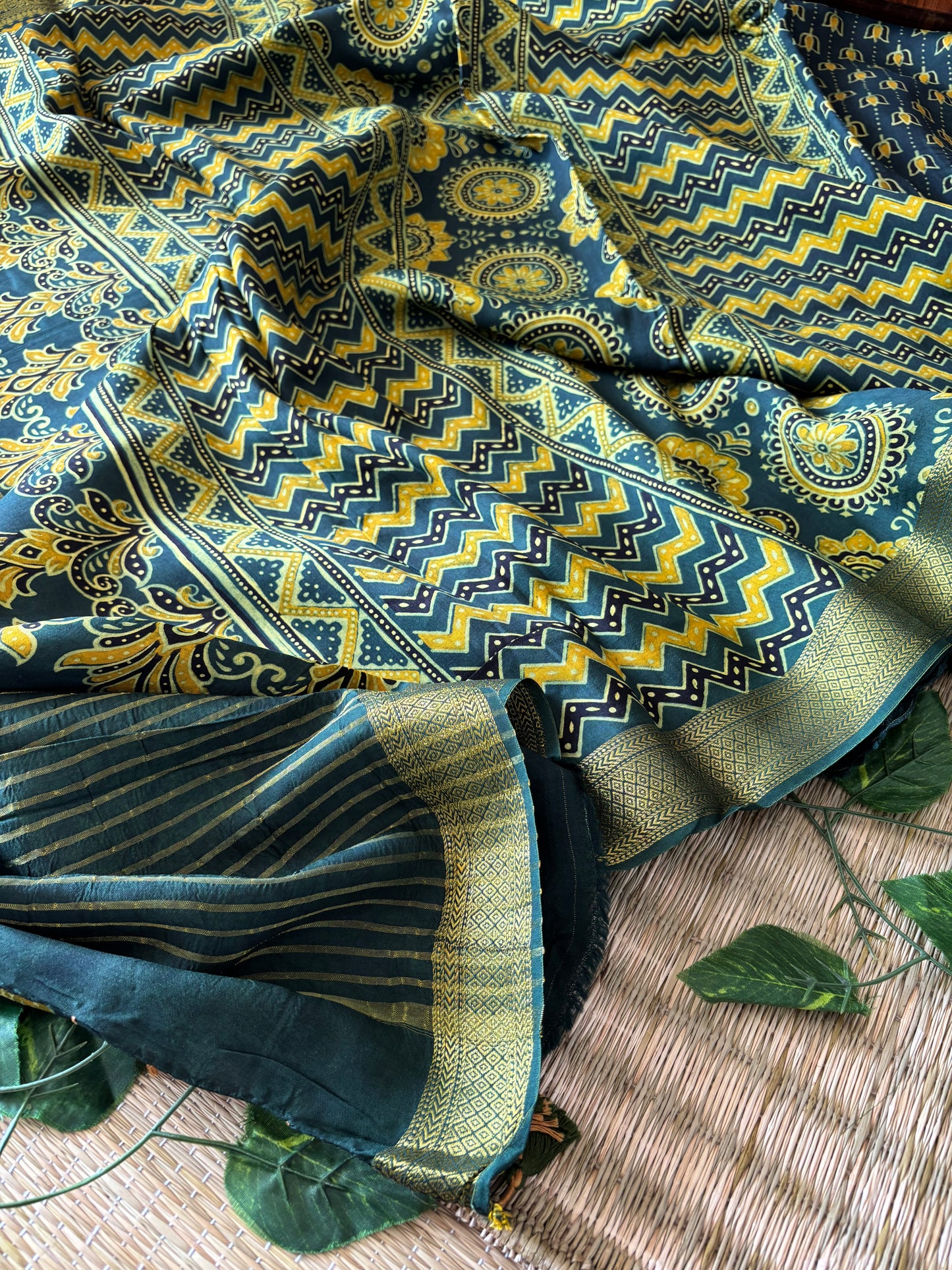Ajrakh Dola Silk Saree