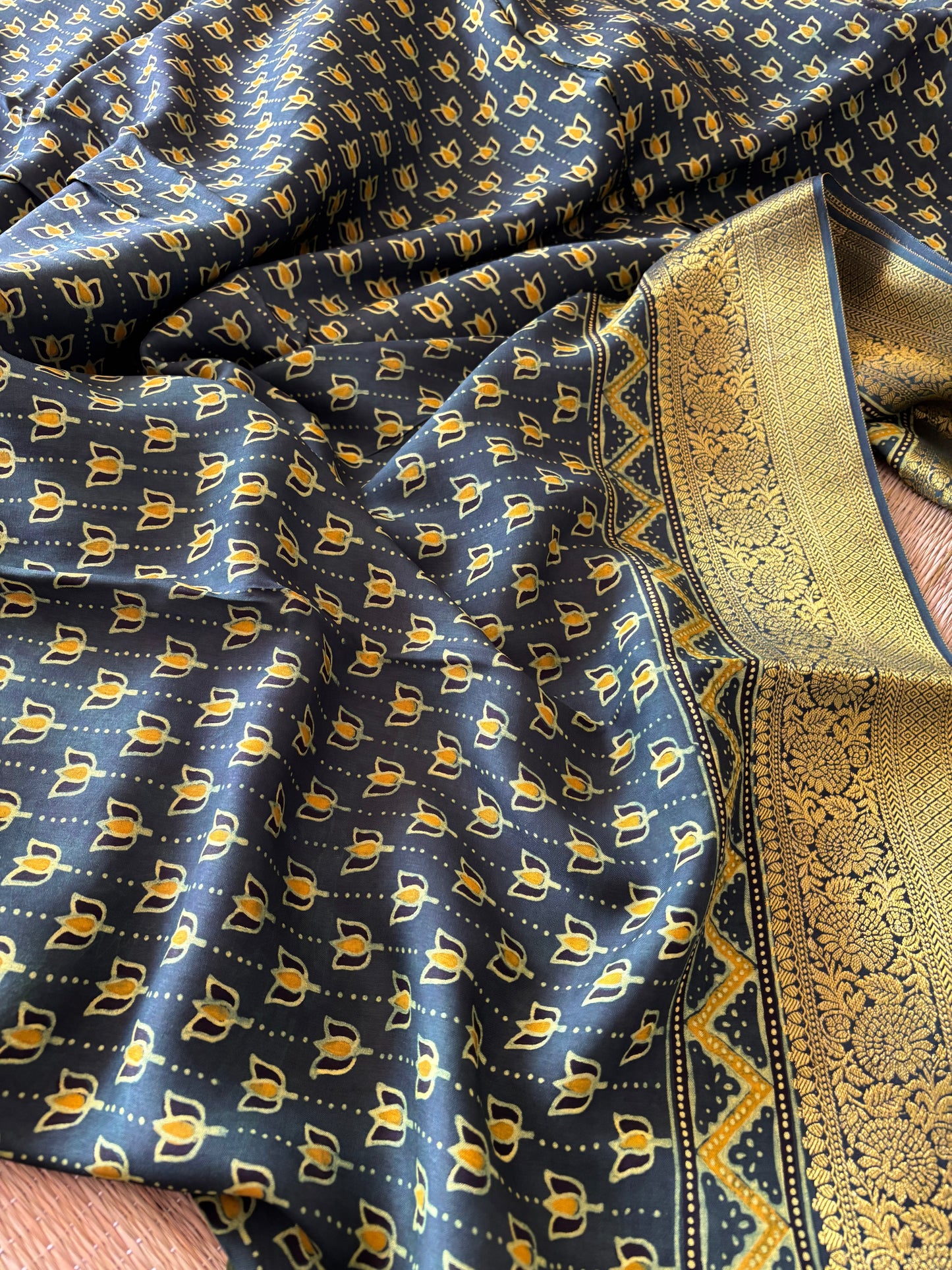 Ajrakh Dola Silk Saree